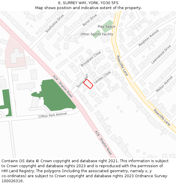 6, SURREY WAY, YORK, YO30 5FS: Location map and indicative extent of plot