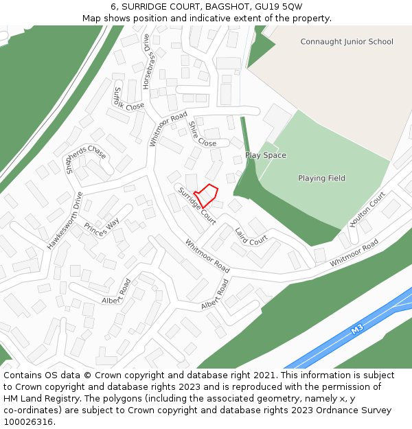 6, SURRIDGE COURT, BAGSHOT, GU19 5QW: Location map and indicative extent of plot