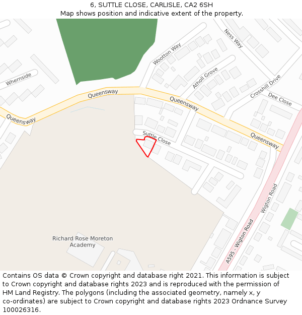 6, SUTTLE CLOSE, CARLISLE, CA2 6SH: Location map and indicative extent of plot