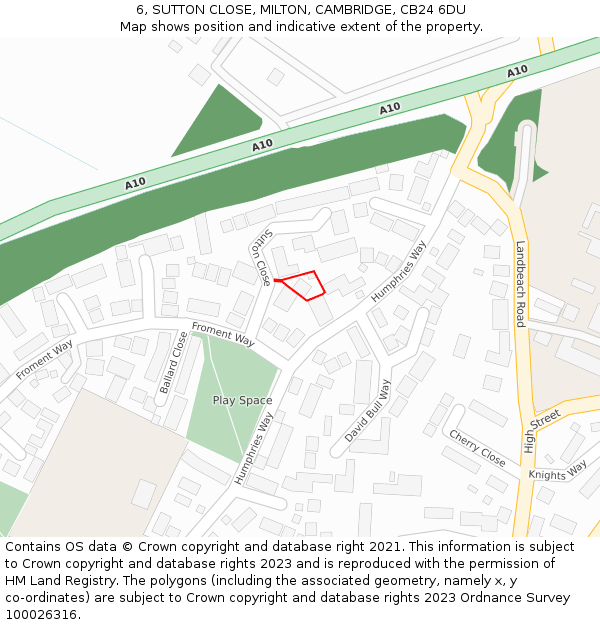 6, SUTTON CLOSE, MILTON, CAMBRIDGE, CB24 6DU: Location map and indicative extent of plot