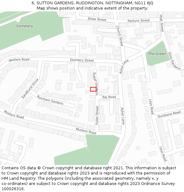 6, SUTTON GARDENS, RUDDINGTON, NOTTINGHAM, NG11 6JQ: Location map and indicative extent of plot