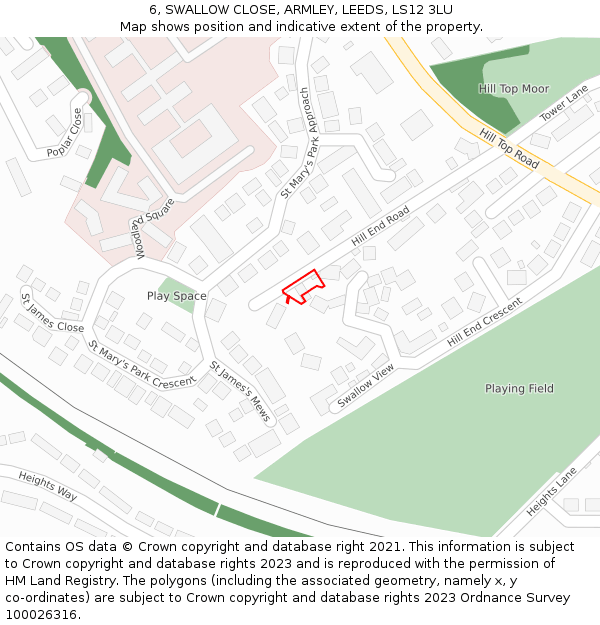 6, SWALLOW CLOSE, ARMLEY, LEEDS, LS12 3LU: Location map and indicative extent of plot