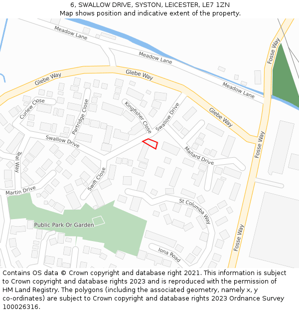 6, SWALLOW DRIVE, SYSTON, LEICESTER, LE7 1ZN: Location map and indicative extent of plot