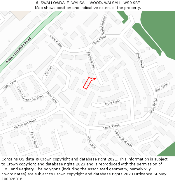 6, SWALLOWDALE, WALSALL WOOD, WALSALL, WS9 9RE: Location map and indicative extent of plot