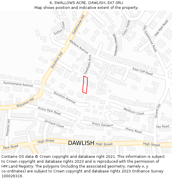 6, SWALLOWS ACRE, DAWLISH, EX7 0RU: Location map and indicative extent of plot