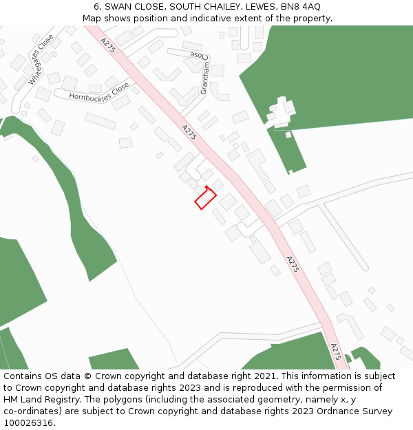 6, SWAN CLOSE, SOUTH CHAILEY, LEWES, BN8 4AQ: Location map and indicative extent of plot