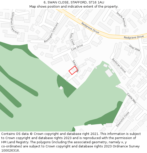 6, SWAN CLOSE, STAFFORD, ST16 1AU: Location map and indicative extent of plot