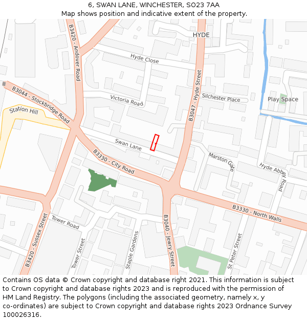 6, SWAN LANE, WINCHESTER, SO23 7AA: Location map and indicative extent of plot