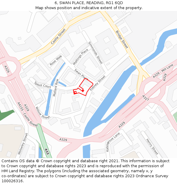 6, SWAN PLACE, READING, RG1 6QD: Location map and indicative extent of plot