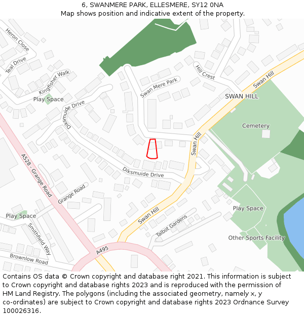 6, SWANMERE PARK, ELLESMERE, SY12 0NA: Location map and indicative extent of plot