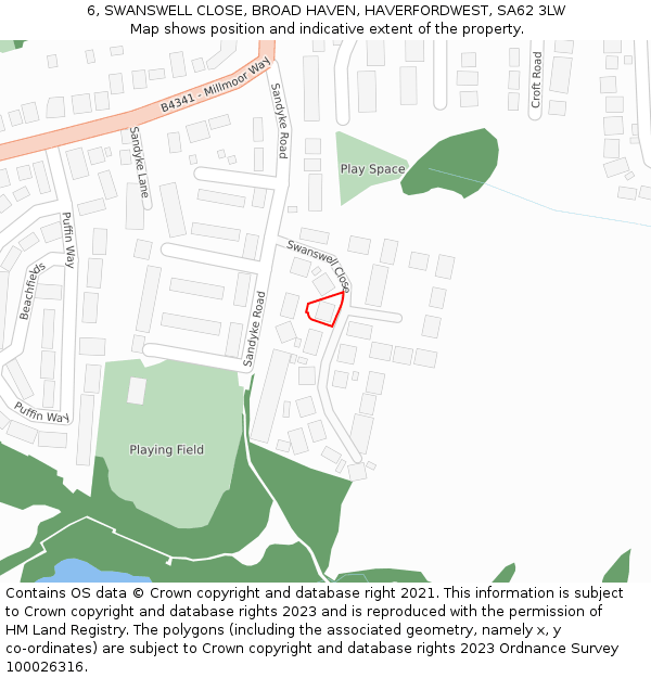 6, SWANSWELL CLOSE, BROAD HAVEN, HAVERFORDWEST, SA62 3LW: Location map and indicative extent of plot