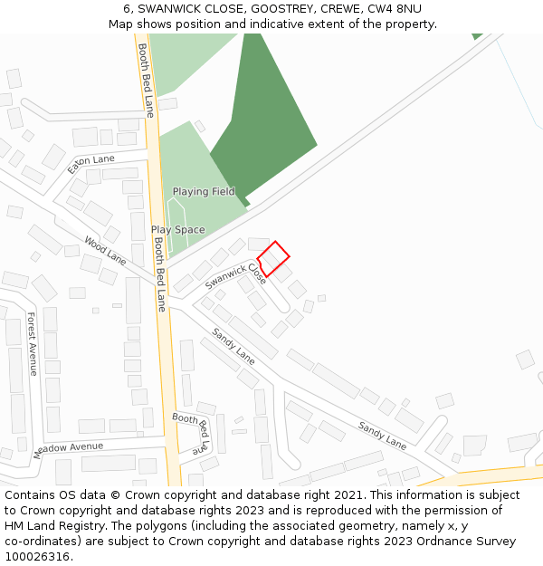 6, SWANWICK CLOSE, GOOSTREY, CREWE, CW4 8NU: Location map and indicative extent of plot