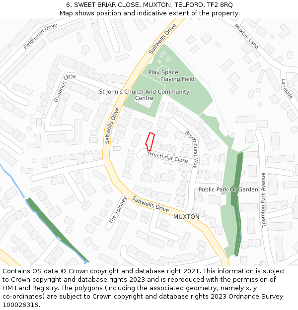 6, SWEET BRIAR CLOSE, MUXTON, TELFORD, TF2 8RQ: Location map and indicative extent of plot