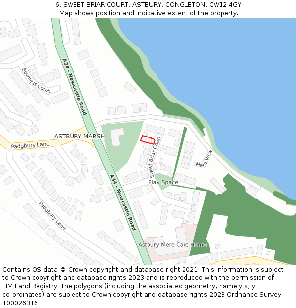 6, SWEET BRIAR COURT, ASTBURY, CONGLETON, CW12 4GY: Location map and indicative extent of plot