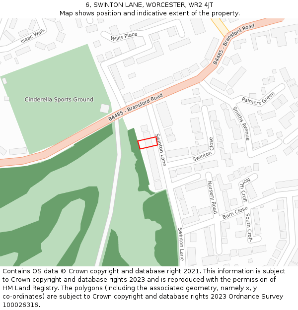6, SWINTON LANE, WORCESTER, WR2 4JT: Location map and indicative extent of plot