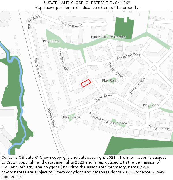 6, SWITHLAND CLOSE, CHESTERFIELD, S41 0XY: Location map and indicative extent of plot