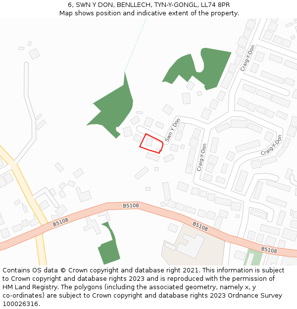 6, SWN Y DON, BENLLECH, TYN-Y-GONGL, LL74 8PR: Location map and indicative extent of plot