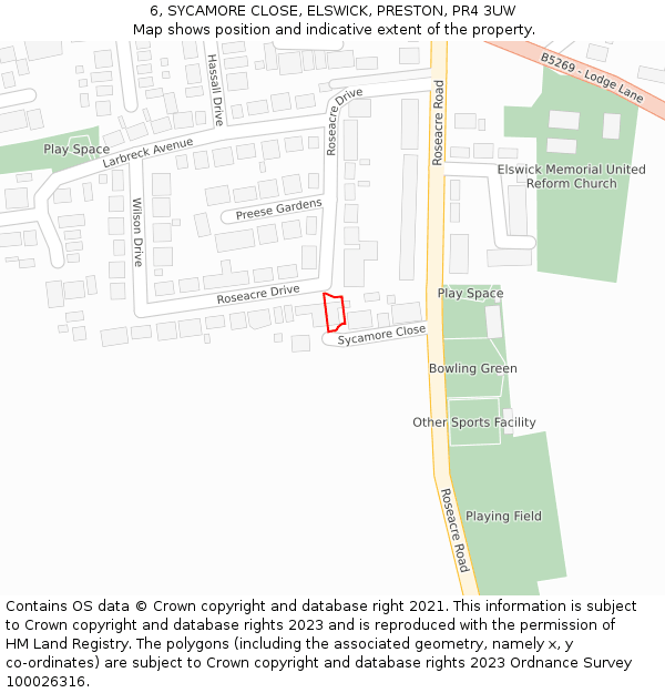 6, SYCAMORE CLOSE, ELSWICK, PRESTON, PR4 3UW: Location map and indicative extent of plot
