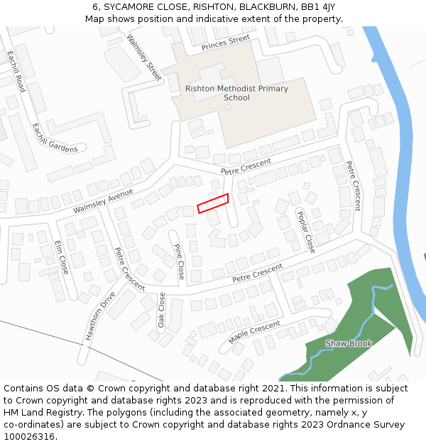 6, SYCAMORE CLOSE, RISHTON, BLACKBURN, BB1 4JY: Location map and indicative extent of plot