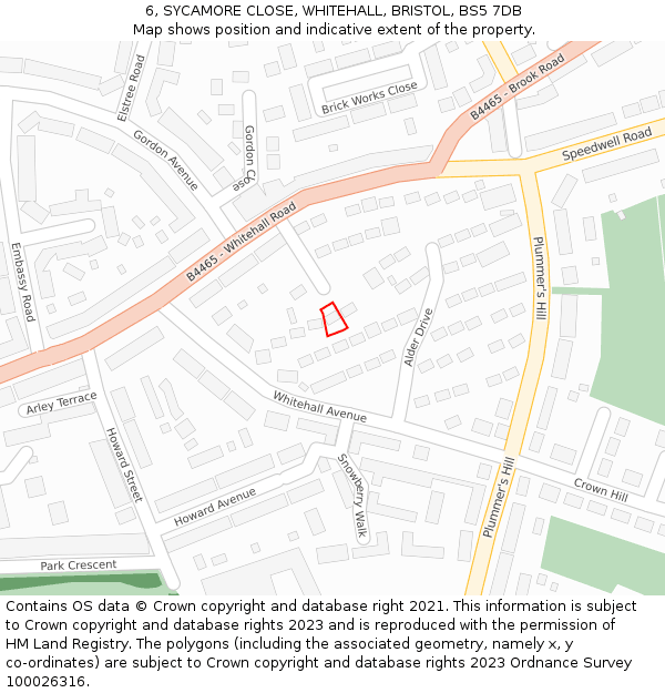 6, SYCAMORE CLOSE, WHITEHALL, BRISTOL, BS5 7DB: Location map and indicative extent of plot