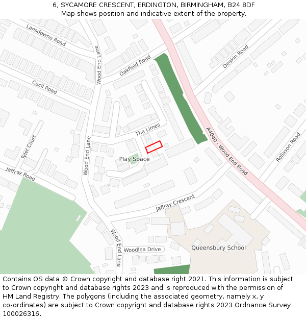 6, SYCAMORE CRESCENT, ERDINGTON, BIRMINGHAM, B24 8DF: Location map and indicative extent of plot