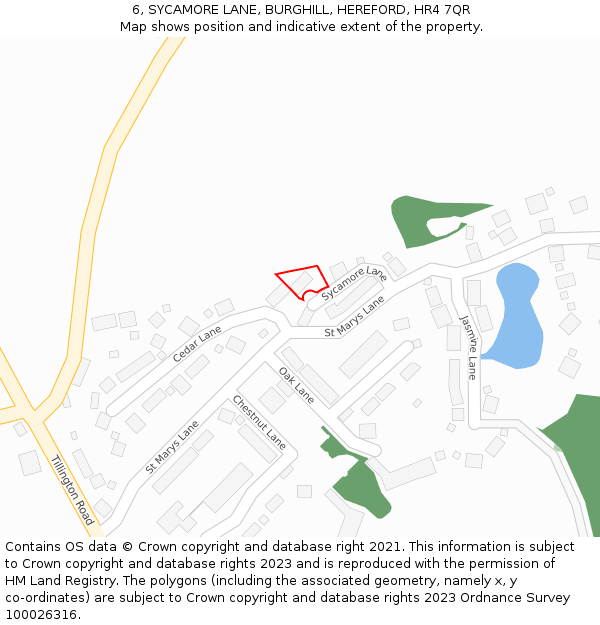 6, SYCAMORE LANE, BURGHILL, HEREFORD, HR4 7QR: Location map and indicative extent of plot