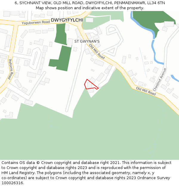 6, SYCHNANT VIEW, OLD MILL ROAD, DWYGYFYLCHI, PENMAENMAWR, LL34 6TN: Location map and indicative extent of plot