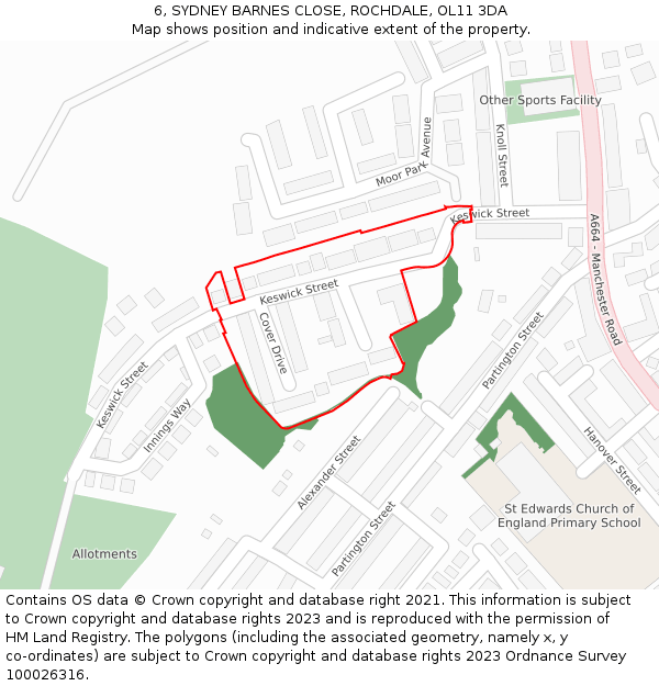 6, SYDNEY BARNES CLOSE, ROCHDALE, OL11 3DA: Location map and indicative extent of plot