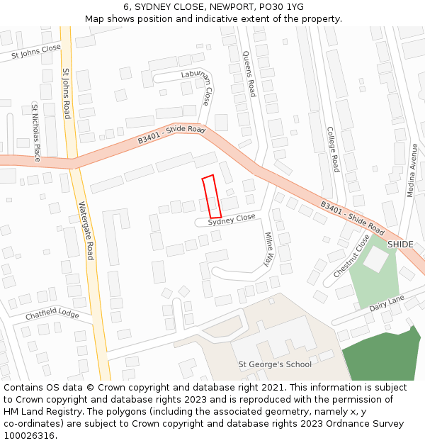 6, SYDNEY CLOSE, NEWPORT, PO30 1YG: Location map and indicative extent of plot