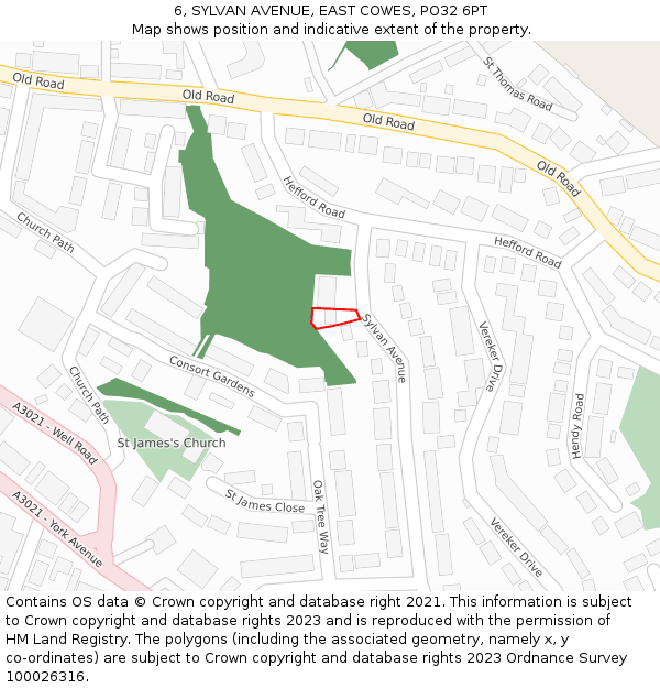 6, SYLVAN AVENUE, EAST COWES, PO32 6PT: Location map and indicative extent of plot