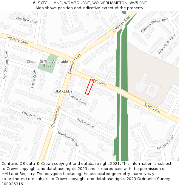 6, SYTCH LANE, WOMBOURNE, WOLVERHAMPTON, WV5 0NF: Location map and indicative extent of plot