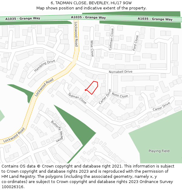 6, TADMAN CLOSE, BEVERLEY, HU17 9GW: Location map and indicative extent of plot