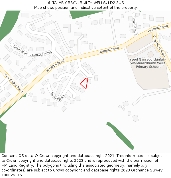 6, TAI AR Y BRYN, BUILTH WELLS, LD2 3US: Location map and indicative extent of plot