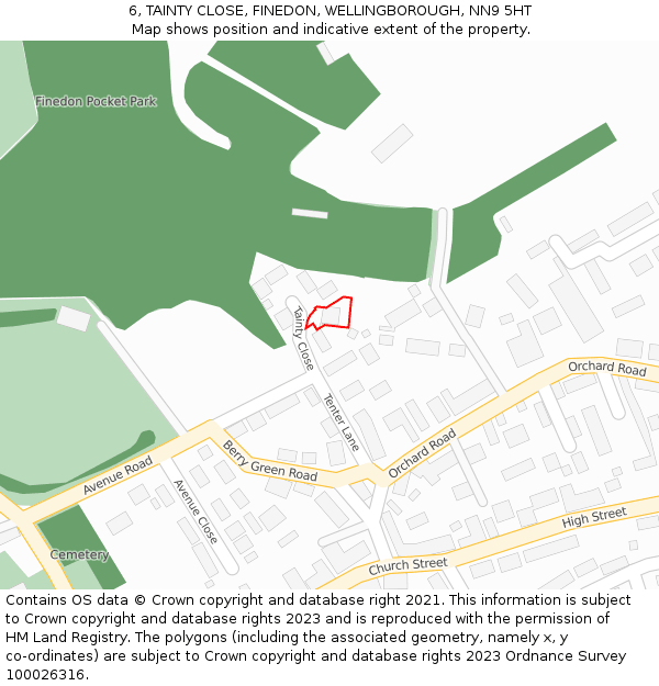 6, TAINTY CLOSE, FINEDON, WELLINGBOROUGH, NN9 5HT: Location map and indicative extent of plot