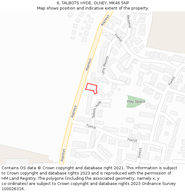 6, TALBOTS HYDE, OLNEY, MK46 5NP: Location map and indicative extent of plot