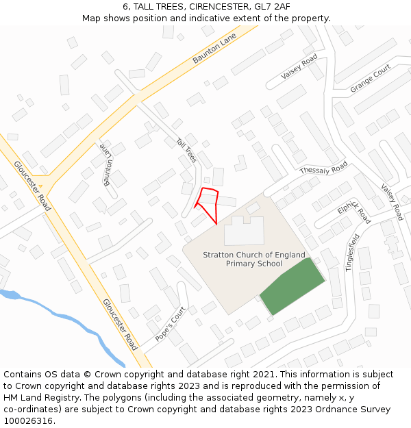 6, TALL TREES, CIRENCESTER, GL7 2AF: Location map and indicative extent of plot
