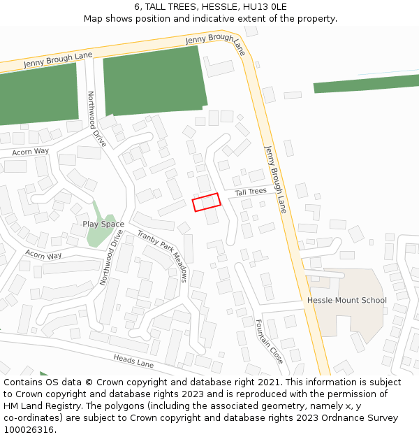 6, TALL TREES, HESSLE, HU13 0LE: Location map and indicative extent of plot