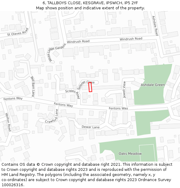 6, TALLBOYS CLOSE, KESGRAVE, IPSWICH, IP5 2YF: Location map and indicative extent of plot