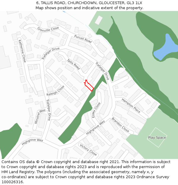 6, TALLIS ROAD, CHURCHDOWN, GLOUCESTER, GL3 1LX: Location map and indicative extent of plot