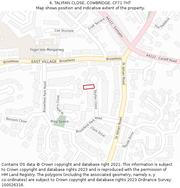 6, TALYFAN CLOSE, COWBRIDGE, CF71 7HT: Location map and indicative extent of plot