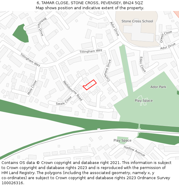 6, TAMAR CLOSE, STONE CROSS, PEVENSEY, BN24 5QZ: Location map and indicative extent of plot