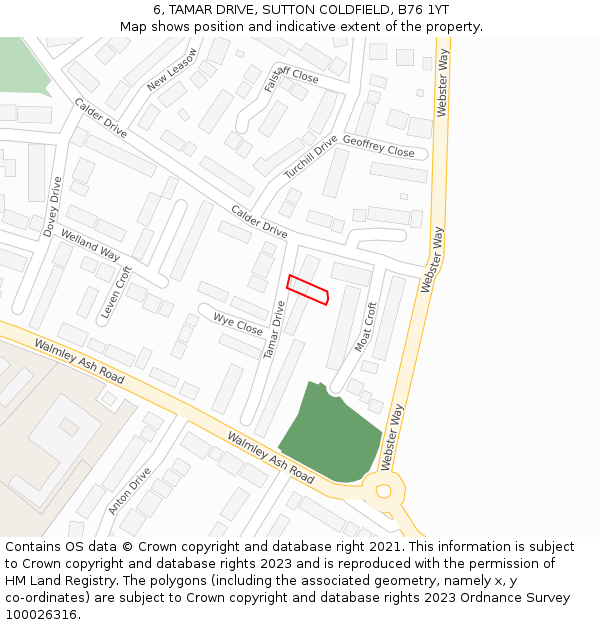 6, TAMAR DRIVE, SUTTON COLDFIELD, B76 1YT: Location map and indicative extent of plot