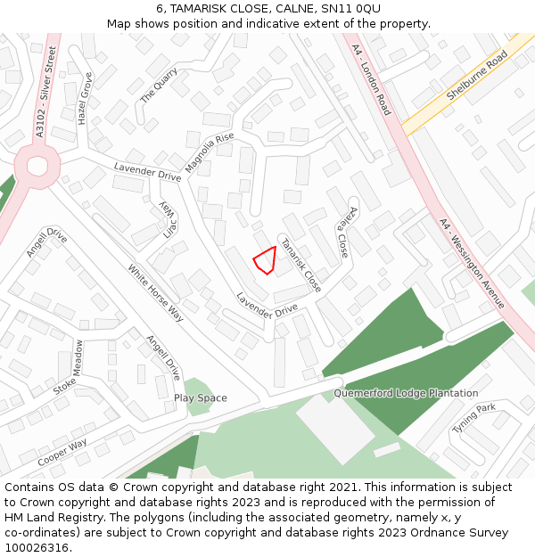 6, TAMARISK CLOSE, CALNE, SN11 0QU: Location map and indicative extent of plot