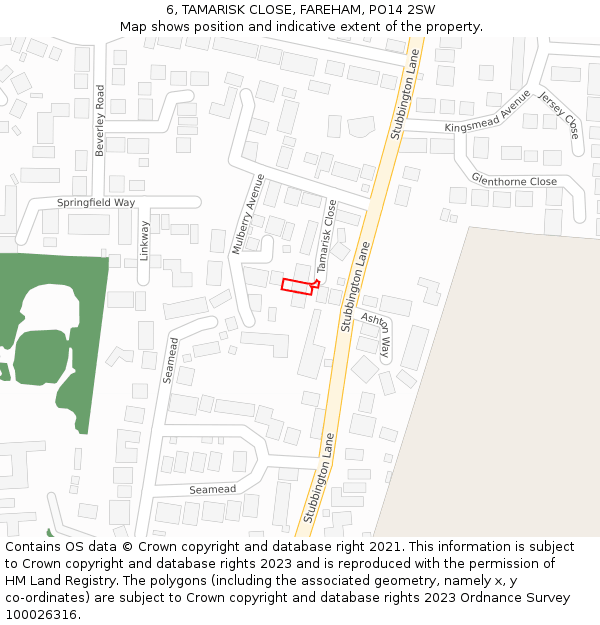 6, TAMARISK CLOSE, FAREHAM, PO14 2SW: Location map and indicative extent of plot