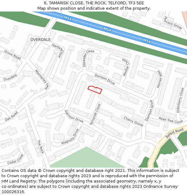 6, TAMARISK CLOSE, THE ROCK, TELFORD, TF3 5EE: Location map and indicative extent of plot