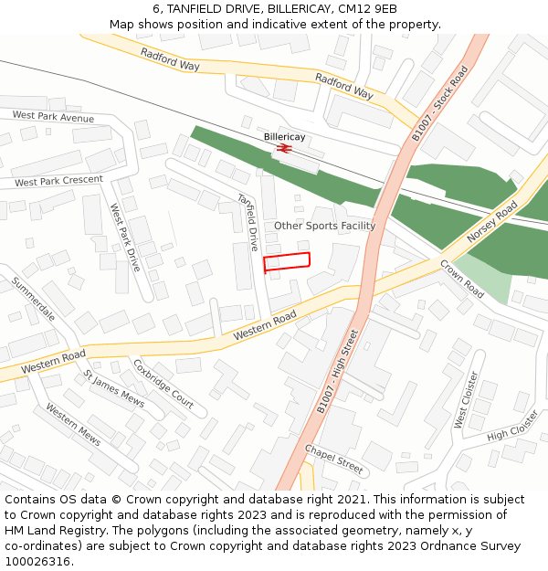 6, TANFIELD DRIVE, BILLERICAY, CM12 9EB: Location map and indicative extent of plot