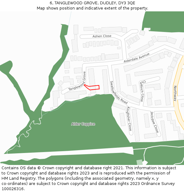 6, TANGLEWOOD GROVE, DUDLEY, DY3 3QE: Location map and indicative extent of plot