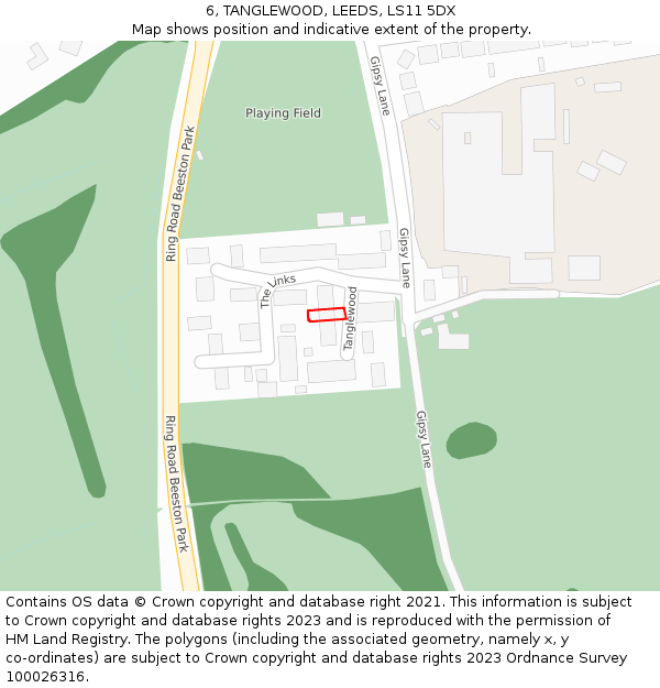 6, TANGLEWOOD, LEEDS, LS11 5DX: Location map and indicative extent of plot