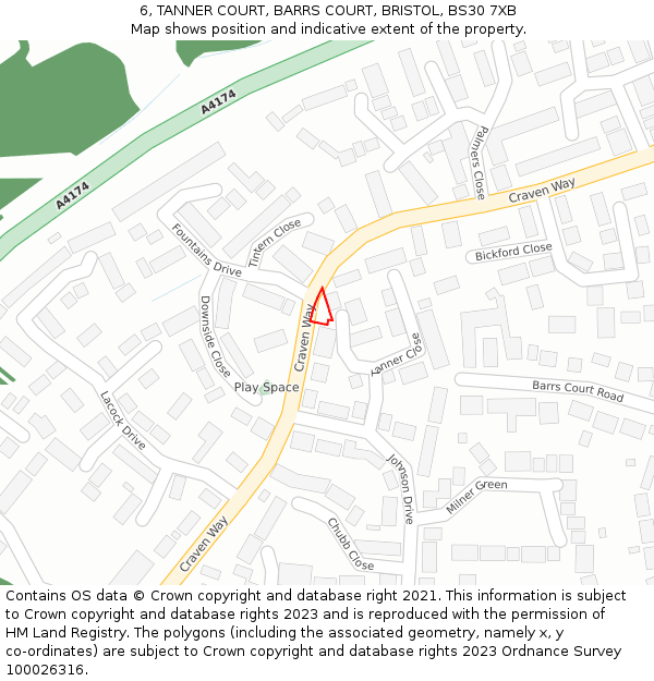 6, TANNER COURT, BARRS COURT, BRISTOL, BS30 7XB: Location map and indicative extent of plot