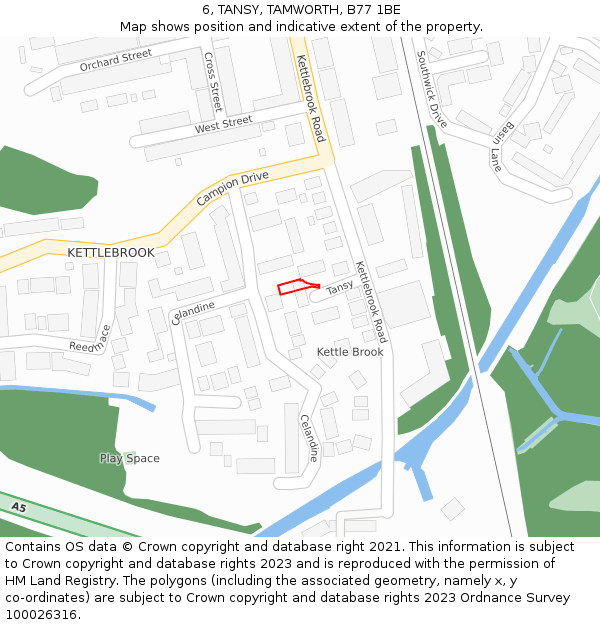 6, TANSY, TAMWORTH, B77 1BE: Location map and indicative extent of plot